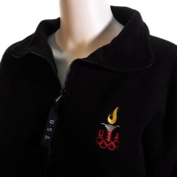 Womens Medium USA Olympics Black Zip-Up Fleece Jacket With Torch & Rings Embroid - Picture 2 of 10